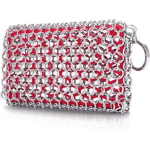 Cast Iron Scrubber, Chain Mail Scrubber with Silicone Insert, 316L Stainless Steel Chainmail for Cast Iron Skillet, Dutch Oven, Cookware, Kitchen Cleaning Accessory, Dishwasher Safe FORTATO