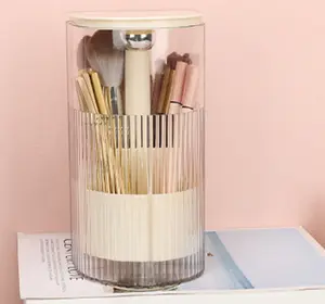 One-Touch Pop-Up Makeup Brush Organizer with Lid, Dustproof Cosmetic Brush Holder, 4-Compartment Large Capacity for Vanity, Bathroom Countertop