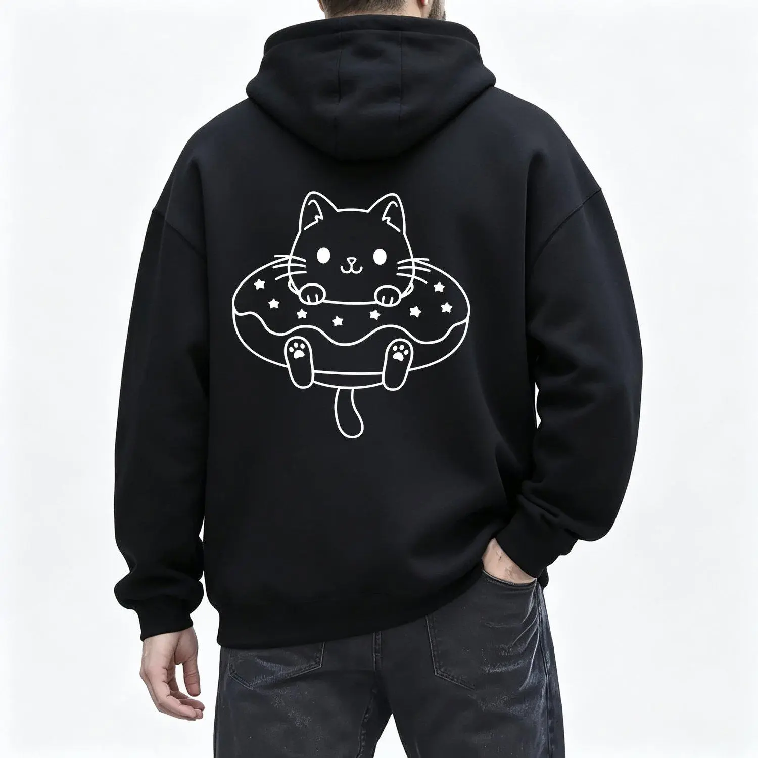 Donut Cat Mens Hoodie Cute Donut Lover Funny Donut Gift Cat In A Donut Toddler Hooded Sweatshirt Casual Comfortable Stylish Hooded Pullover Top