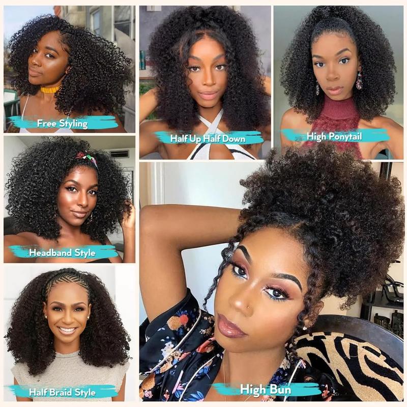 [3 In 1 Half Wig] Hot Star Kinky Curly Wear Go Glueless Wigs Human Hair Wigs for Women Drawstring Seamless Flip Headband Wig Beginner Friendly