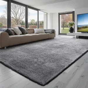 【Summervibes】VEVOR Indoor Plush Area Rugs, 8 x 10 ft Soft Plush Carpet, Furry Shag Area Rugs for Living Room, Bedroom, Sunroom, Modern Home Decor Aesthetic, Non-Shedding, Non-Woven, Slip-Resistant, Smoke Gray