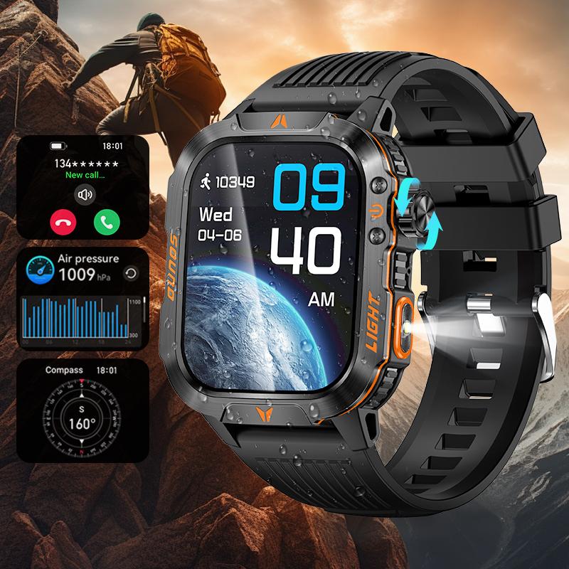 New Smart Outdoor Watch with Call Answering Dialing 100 Sports Modes 600mAh Battery LED Light Weather Tracker Pedometer Fitness Tracker for Android iOS Phones Gift for Men Women