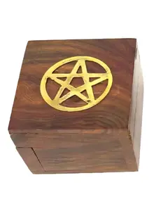 Roosters Peacock Brass Inlaid Wooden Storage Box - Choose Your Design (2.5 x 2 x 3 Inch)