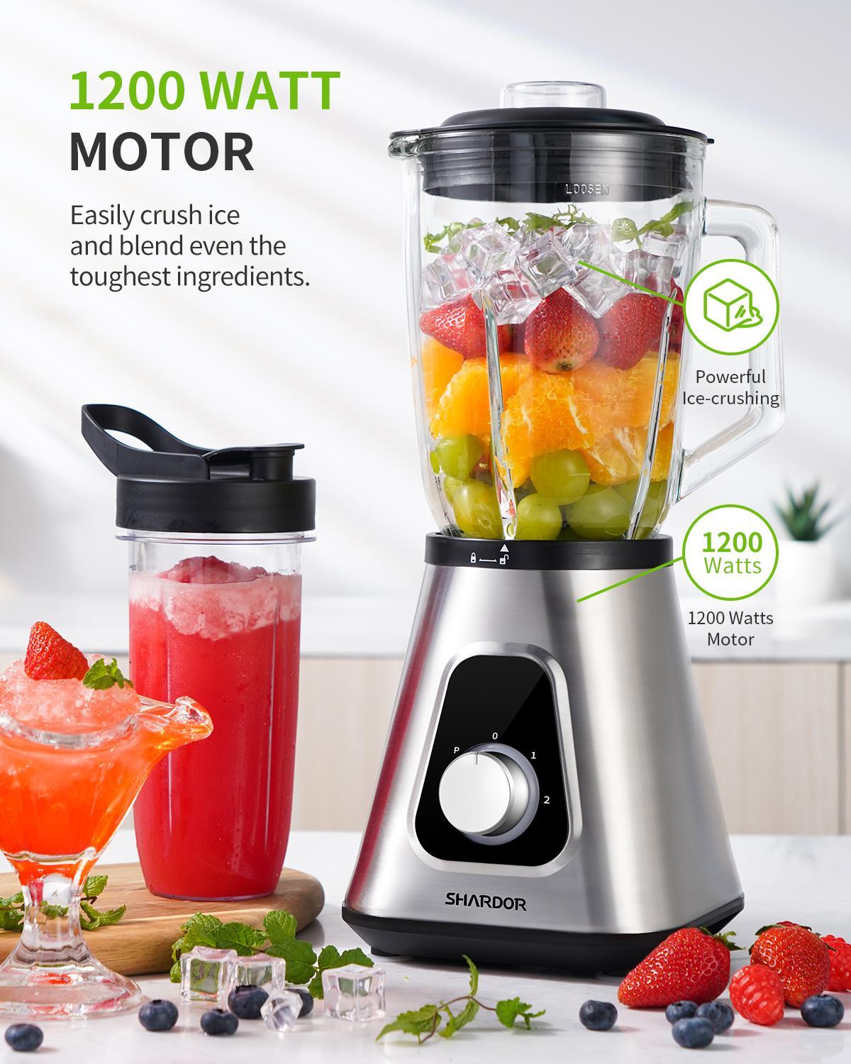 SHARDOR 1200W Blender for Shakes and Smoothies, Countertop Blender and Personal Blender Combo, for Frozen Fruit Drinks, Smoothies, Sauces, 52oz Sliver Mixer Machine Appliance Kitchen Juice Household Power Home Multifunction Juicer
