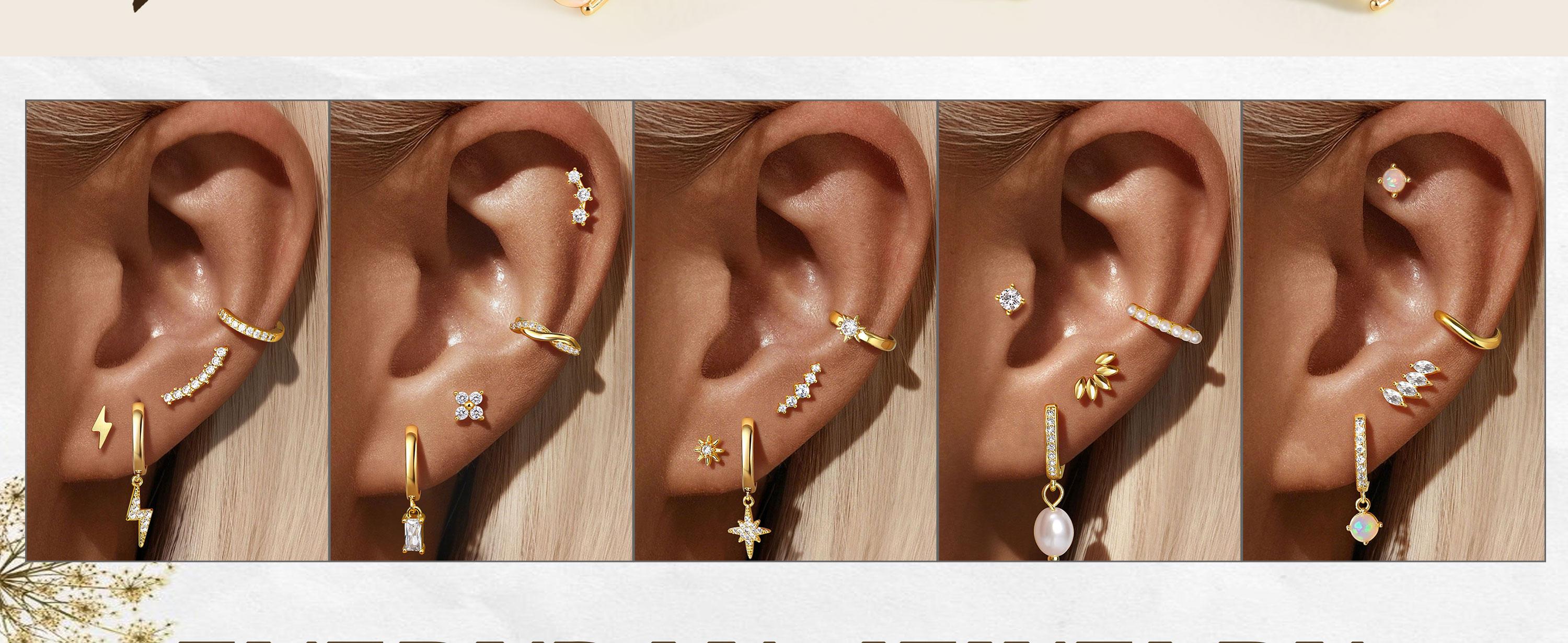ORAZIO Hypoallergenic 14K Gold Plated Surgical Steel Gold Hoop Earrings with CZ Pearl Opal Dangle Huggie Set for Cartilage Stacks 20G Piercing ORAZIO Hypoallergenic 14K Gold Plated Surgical Steel Gold Hoop Earrings with CZ Pearl Opal Dangle Huggie Set for Cartilage Stacks 20G Piercing