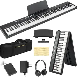STRICH 88 Key Digital Piano Foldable Full Size Electric Keyboard with Semi-Weighted Sensitive Keys, Portable Electric Piano Set for Beginner, Bundle with Sustain Pedal, Headphones, Music Rest, SEP-88F