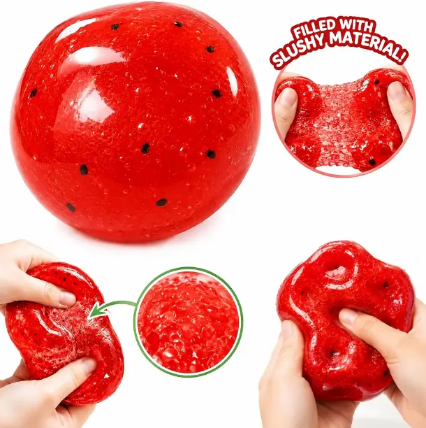 Watermelon Slushy Squishy Ball - Crunchy Squishies Decompression Sensory Fidget Toy, Soft Stretchy Stress Relieving Accessory, Summer Cooling Unisex Relaxing Desk Gift for Kids