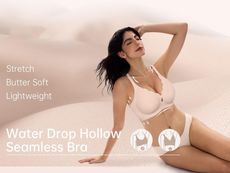 OEAK Women Water Drop Hollow Scalloped Flowers V Neck Jelly Bralettes Breathable Seamless Bras Push Up Full Coverage Everyday Bra