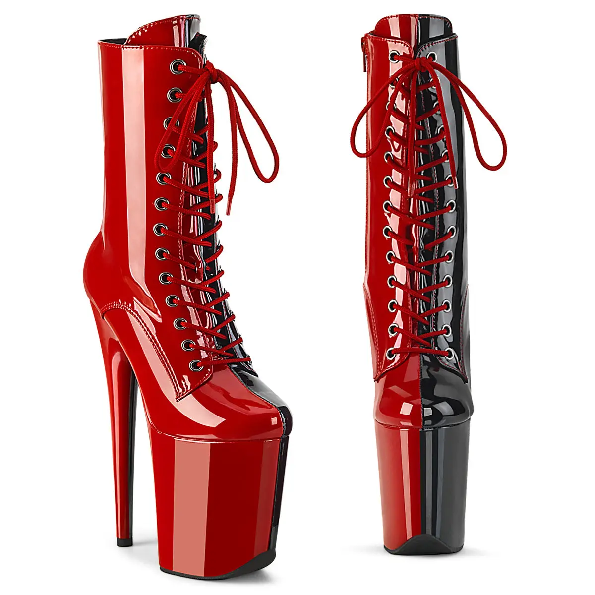 Pleaser 1040TT Women's Platform Ankle Boot - 8 in Block Heels, 2-Tone Lace, Side Zip Closure, All-Seasons Statement Shoes, Two Tone Lace