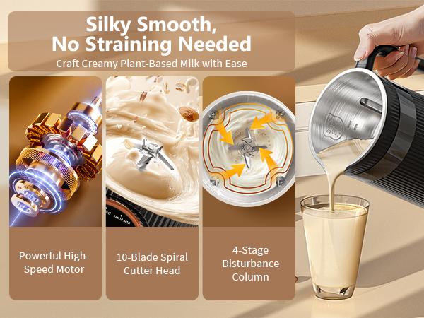 Nut Milk Maker Machine 35oz, 10 Stainless Steel Blades for Homemade Almond Oat Coconut Plant-Based Milk, 8-in-1 Self-Cleaning Auto Keep Warm & Boil Water, 12H Delay Start for Non-Dairy Beverages