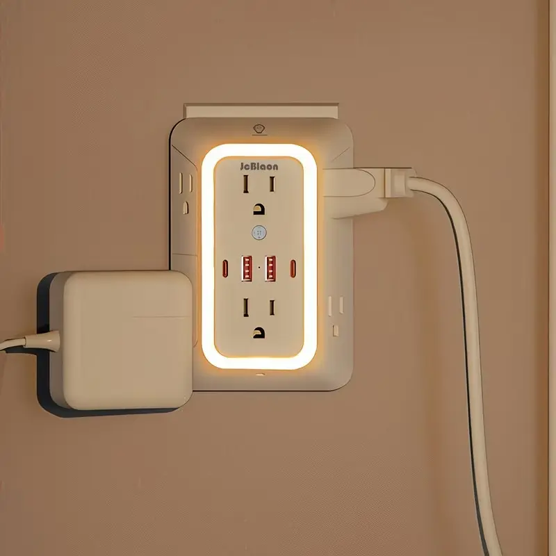 Outlet Extender with Night Light, Multiplug Wall Outlet, Multiple Sockets, USB Outlets, USB Wall Charger Surge Protector 4 USB Ports(2 USB C), Power Strip Electrical Outlet Splitter Expander, for Home Office Dorm Room