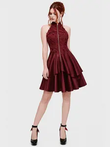 Rgothic Gothic Rose A-Line Dress with Lace Appliques & Ruffles Sleeveless Mini Dress for Cocktail Party & Daily Wear Women's Fall Fashion - Summer, Womenswear - Elegant, Formal, Casual