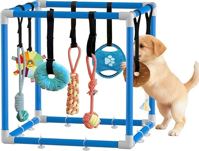Indoor Puppy Play Set with PVC Frame, Stretchy with PVC Frame, Stretch…Velcro Rope, Foraging Snuffle Mat & 8 Toy Variety - Bite-Resistant Training Aid, Interactive Indoor Enrichment for Small Dogs , Puppy Training Tools, Training Gear, Indoor Play, No Yar
