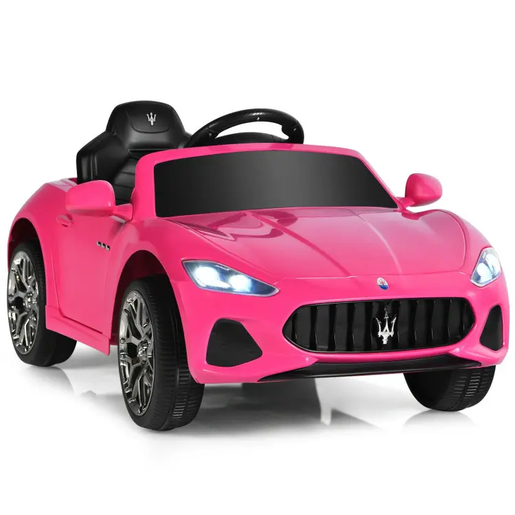 Costway-Pink Ride On Car, Licensed Maserati 12V Battery Powered Electric Car for Kids with Parent Remote Control, Lights, Horn, Music, 4-Wheel Ride on Toys for Toddlers, Gift for Boys Girls