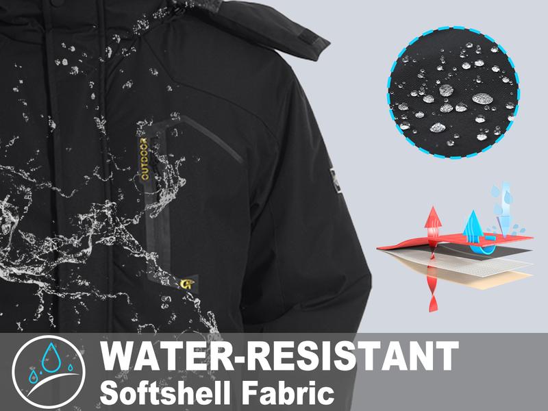 Jurunfeng Men's Waterproof Ski Jacket Warm Winter Snow Coat Mountain Windbreaker Hooded Raincoat with Adjustable Drawstring & Velcro Cuffs