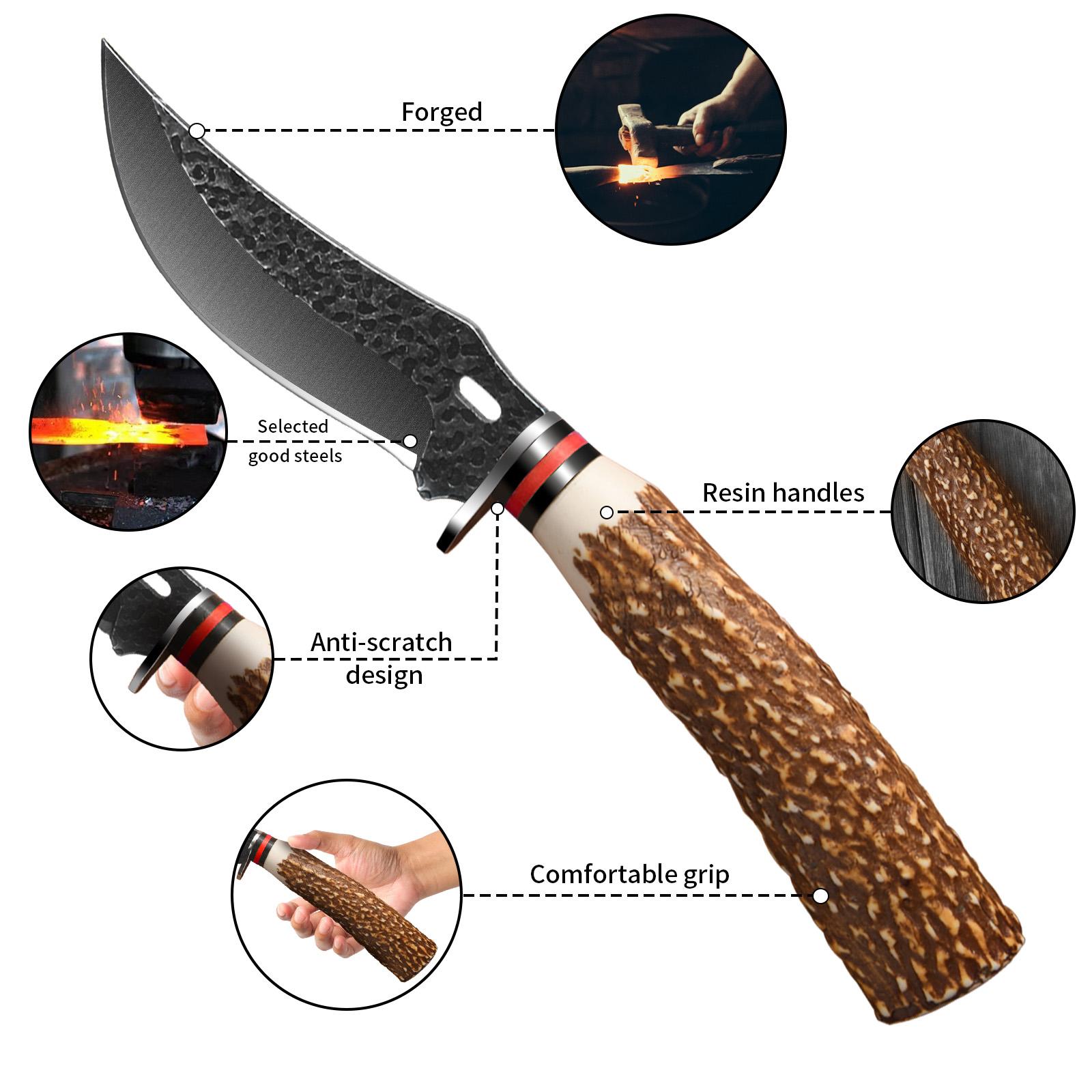 Fixed Blade Multi-functional Knives Set with Durable Nylon Sheath Cover, Selected Stainless Steel Outdoor BBQ Knife with Cool Comfortable Grip. Amazing Knife Gift for Chef & Collectors Father‘s Day Gift