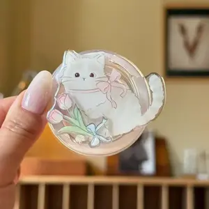 Kitten Holding Tulip Magnetic Phone Grip, Cute Resin Phone Stand, Book Lover Gift, Book Babe Accessory, Kindle E-Reader Grip