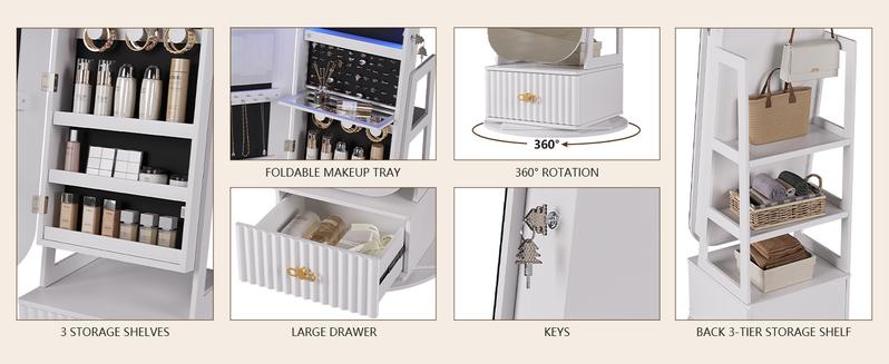 Miu Round-Corner Design Full-RGB exterior length Mirror with 360° & LED-Features, Bottom Drawer Storage, Lockable Design Brush Cabinet Decor Safety