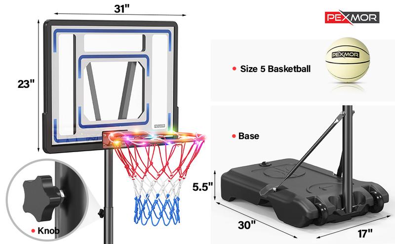Poolside Basketball Hoop, Adjustable Height 45"-53" Swimming Pool Basketball System with 32" X 23" PVC Backbord 2 Basketball Nets for Both Teens and Adults