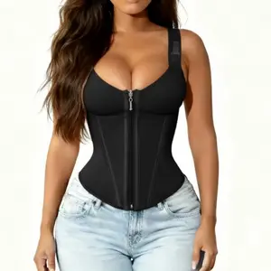 Waist Shapewear Adjustable Shoulder Strap Fajas Colombianas Tummy Control Full-Figure Wear Compression Shorts Double Layer with Spiral Bones corset Body Zipper womens Fit Essential corset girdle Womenswear Gym Fabric