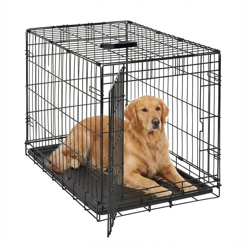 Garvee Collapsible Portable Travel Steel Alaskan Pet Crate - 48 Inch Reinforced Metal Frame, Plastic Slide-Out Tray, Multiple Doors, Escape-Proof Design, Easy Assembly, Easy Cleaning (60x44x49 cm) for Indoors, Camping, Simple Assembly