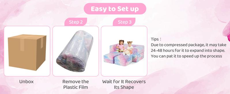 Costway Modular Play Couch, Glow in The Dark Fold Out Children Sofa Couch, Bedroom Playroom Furniture for Toddlers, Comfy Foam and Floor Cushion Gift for Boys Girls 3+