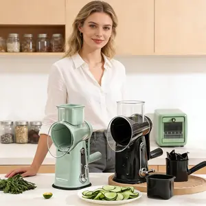 Manual Hand Crank Rotary Grater 5-Blade Vegetable Chopper Strong Suction Base Kitchen Gadgets for Cheese Veggies Fruit Slicer Cutter – Smooth Shredding & Potato Cutting! Save Prep Time, Ergonomic Handle + Blade Storage Box – Practical Home Kitchen Tools