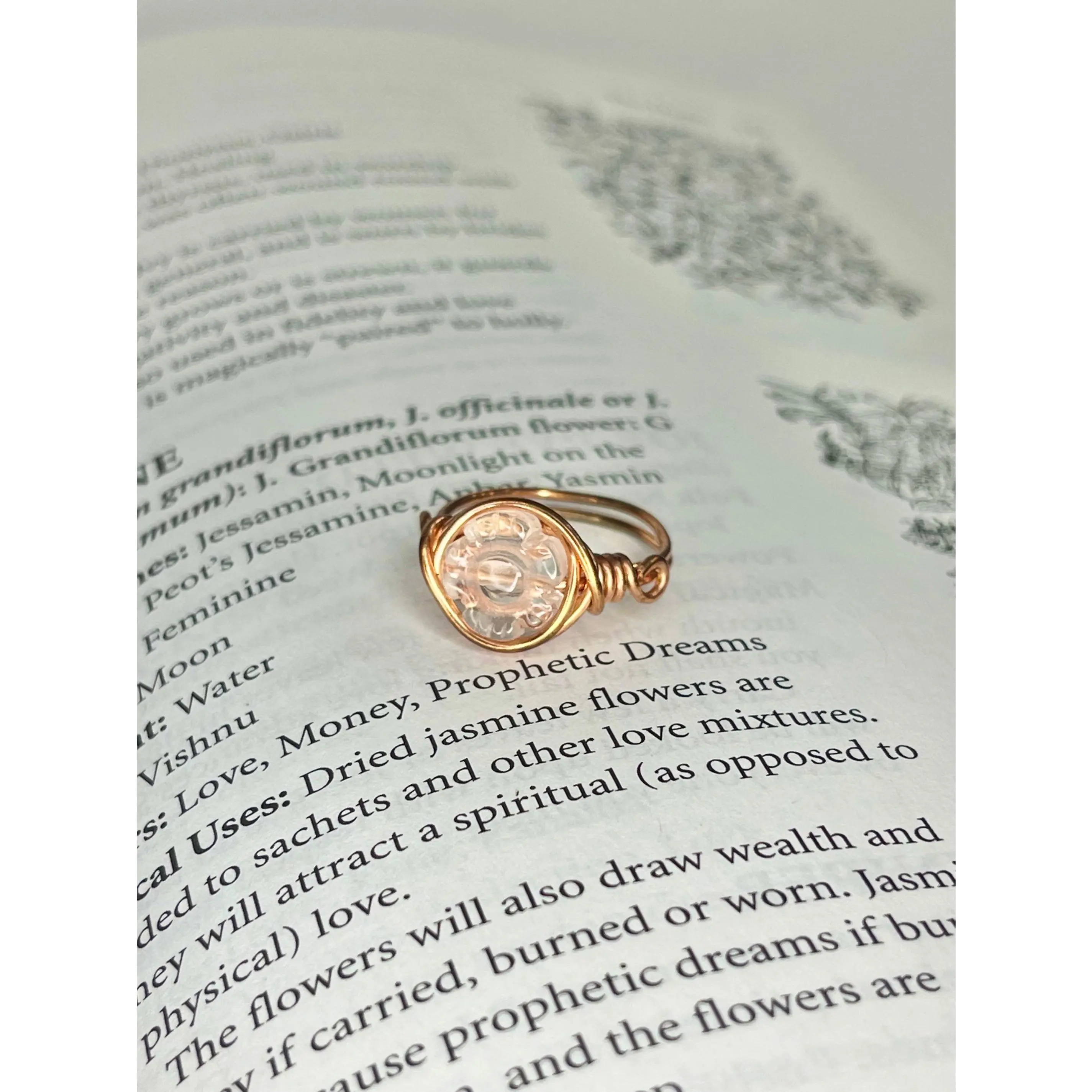 Clear Quartz Flower Genuine Copper Wire Ring for healing, clarity, and cleansing energy