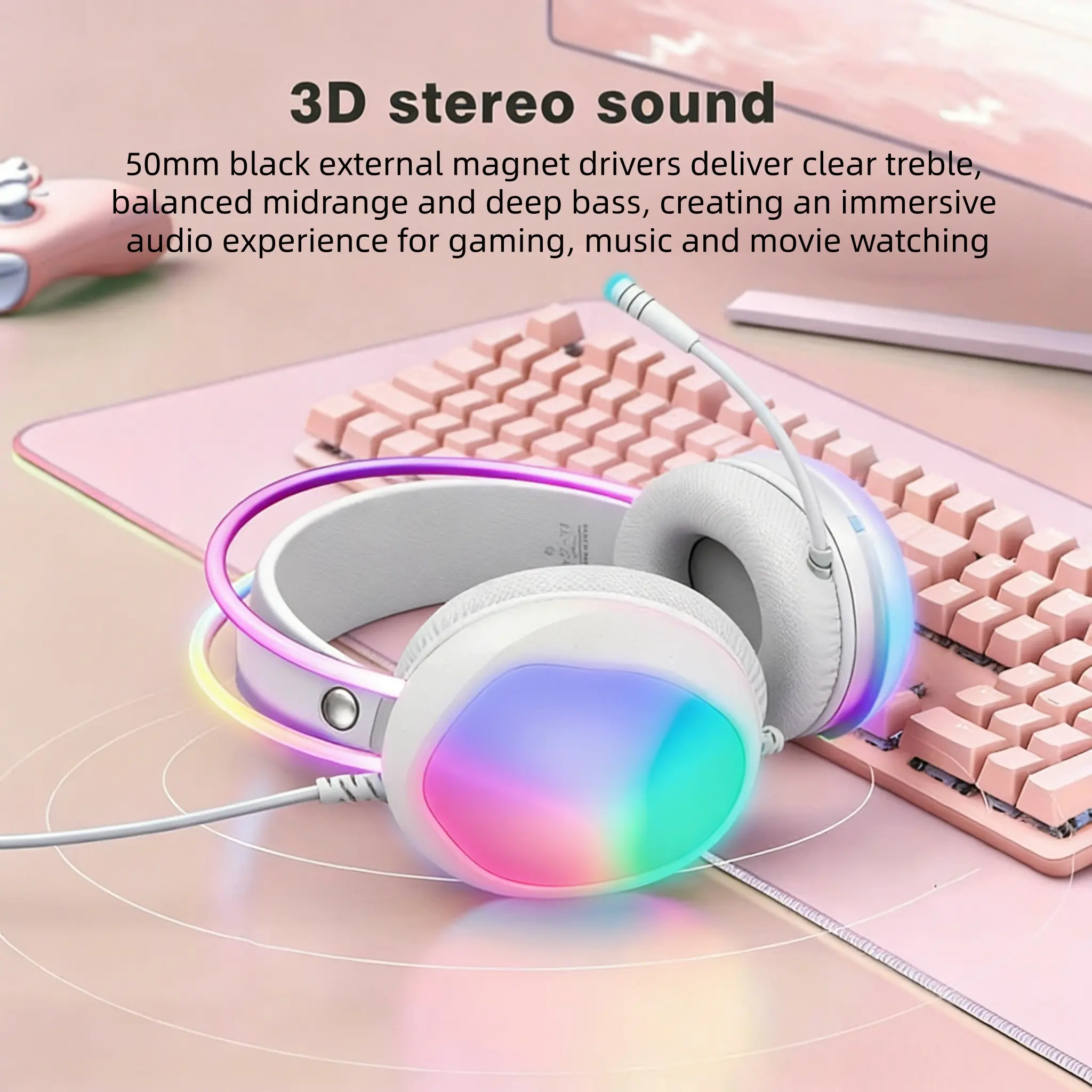 Bonkyo Over-Ear Wired Gaming Headset - USB & 3.5mm Dual Plug, External Mic, Blue Light, Double Headband PU Pads, Stereo Sound, Headset for Gaming, Compatible with PC, PS5, PS4, Phone, Gaming Headsets