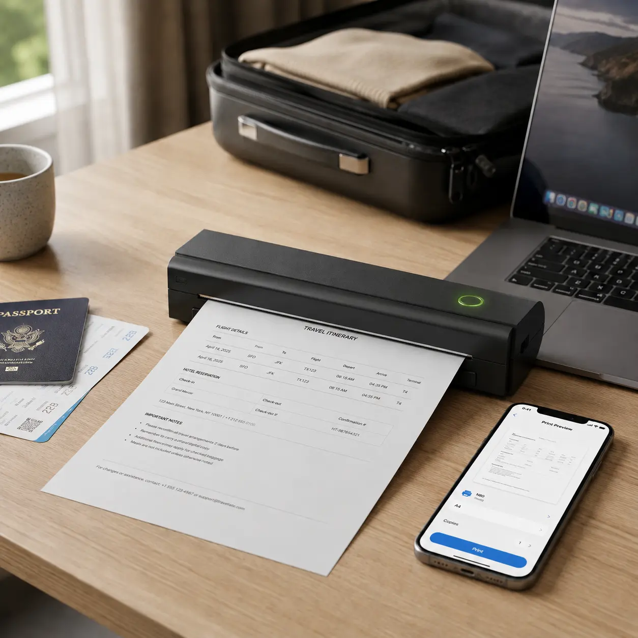 Portable Rechargeable Inkless Bluetooth Thermal Printer - Wireless for US Letter/A4, Phone, Laptop, Documents, PDFs, School Use, Tattoo Artists, Cars, Tablets, Home Office & Camping Essentials