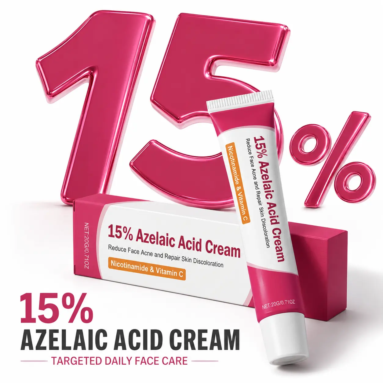 15% Azelaic Acid Facial Cream - 20g Daily Moisturizer for Redness, Uneven Tone & Pore Control, Gentle All-Skin-Types Formula to Hydrate & Smooth, Hyperpigmentation Treatment