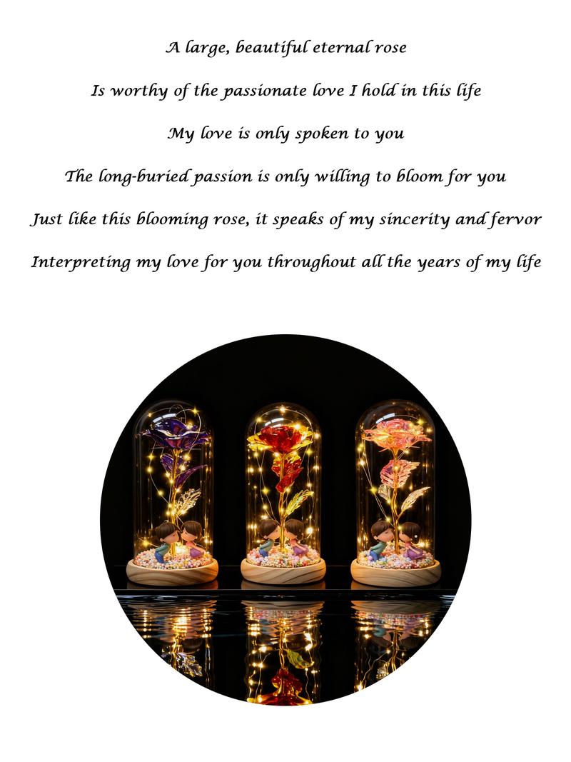 1PCS, Glass Dome Preserved Flowers (with Gift Box), Illuminating Eternal Romance, Battery-Powered (Batteries Not Included) Valentine's Day Confession / Mother's Day Appreciation / Girlfriend's Birthday / Wedding Bridal Gift, Anniversary Present.