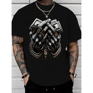 Men's Graphic Cotton T-Shirt with Dollar & Rings Design - Comfort Fit Crew Neck Short Sleeve Tee for Casual Wear