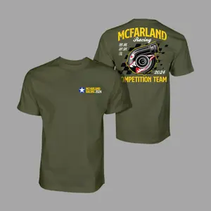 McFarland Racing 2024 Competition Team T-Shirt – Turbo Shark Graphic Tee, Soft Cotton Blend, Unisex Olive Green Racing Apparel for Cleetus Fans, Epic Track Team Gift