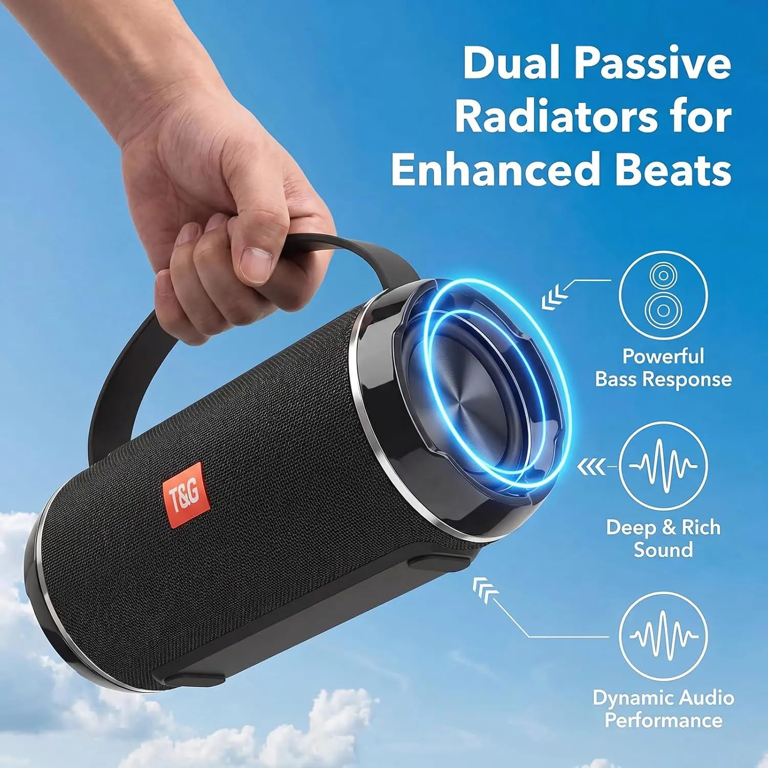 T&G116C Portable Bluetooth Speaker - HD Sound with Bass, IPX5 Waterproof, Compact Design, Wireless Stereo Pairing, Ideal for Travel, Beach, Birthday Gift