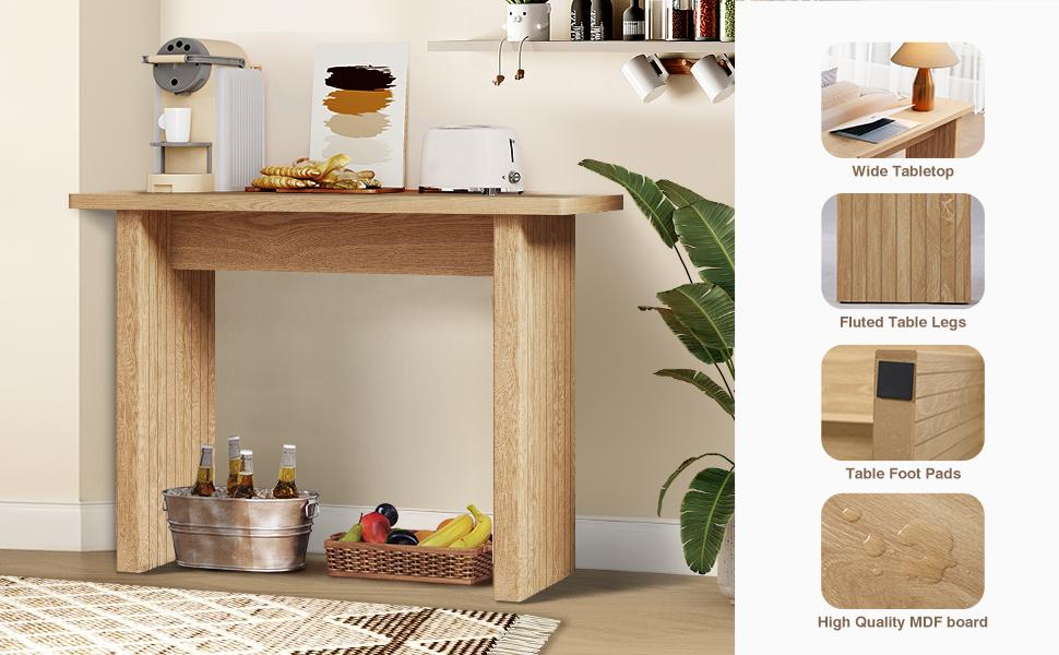 Giratree 43.3" Fluted Wood Couch Table Behind Sofa Long and Skinny for Living Room Hallway Entrance Foyer Mid Century Narrow Entryway Console Table