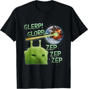 100% CottonGlerp Glorp Funny Alien Cat Meme, Brainrot Tee T-Shirt
