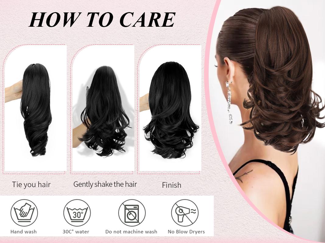HIUSVO Ponytail Extension 12 Inch Wavy Pony Tail Clip in Claw Hair Extensions Synthetic Hairpiece Natural Looking for Women