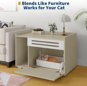 Cat Litter Box Enclosure, Wooden Cat Washroom Furniture with Barn Door, Hidden Litter Box Cover, Dog Proof Feline Litter Boxes, Kitten House, Fit Most of Litter Box, Wood