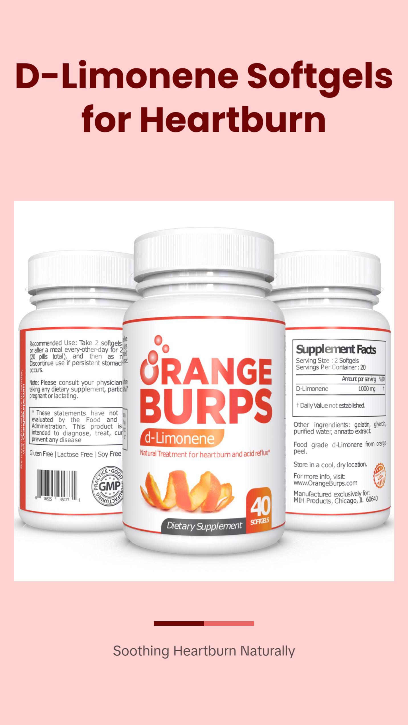 Orange Burps D-Limonene Softgels - Heartburn & Acid Reflux Relief - Supports Digestion - Healthy Wellness Supplements - Non-GMO - Pack of 3