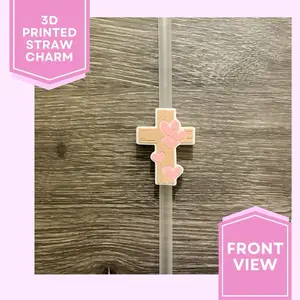 Cross w/ Hearts- 3D Printed Straw Topper (Standard Straw Size 8mm) Drinkware Handmade Reusable