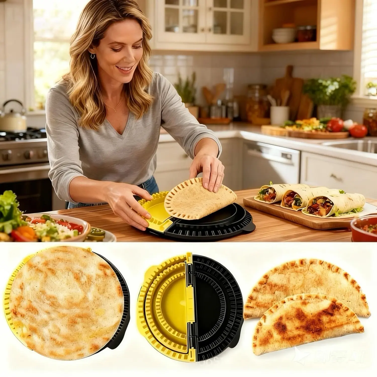 Plastic Tortilla Sealer & Crimper Set, Large Detachable Sturdy Kitchen Utensils Gadgets with 2 Separate Parts, Adjustable 6"-8"-10" Reusable Oil-Resistant Tool for Burritos, Tacos & Food Storage