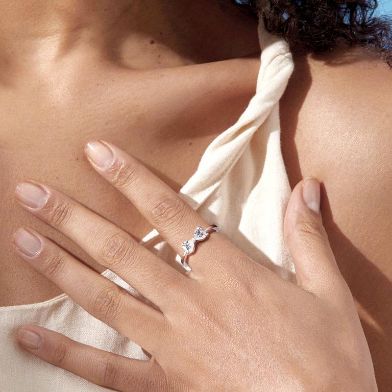 Delzzad 1.6ct Classic Heart Cut Ring Angelic Bow Ring D Color VVS Synthetic Moissanite Ring Jewelry S925 Perfect Birthday Engagement Wedding Anniversary Christmas Valentine's Day Gift