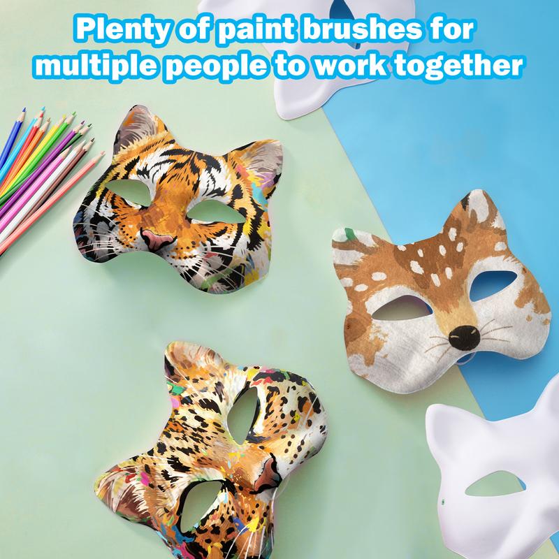 30 PCS Blank Therian Mask DIY Kit White Therian Animal Masks to Paint 7.1X6.7in Comfortable Lightweight Paper Adjustable Elastic Bands Colorful Gift for Halloween Party Cosplay & Craft Activities