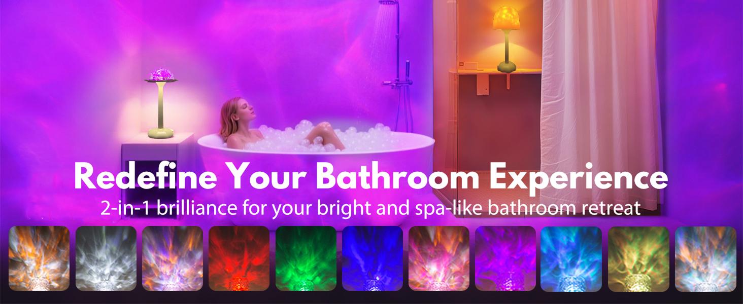 Waterproof 2-in-1 Shower Lamp – Ocean Wave Ambient Light & Projection Lamp, USB Rechargeable Bathroom Spa Night Light