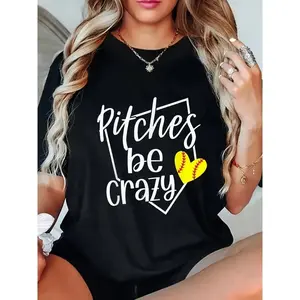 Funny And Crazy Slow Pitch Baseball Player T-Shirt, Round Neck Short Sleeve Casual Tee | 95% Polyester, 5% Spandex Knitted Fabric | Regular Length, Machine Washable, Versatile for All Seasons.