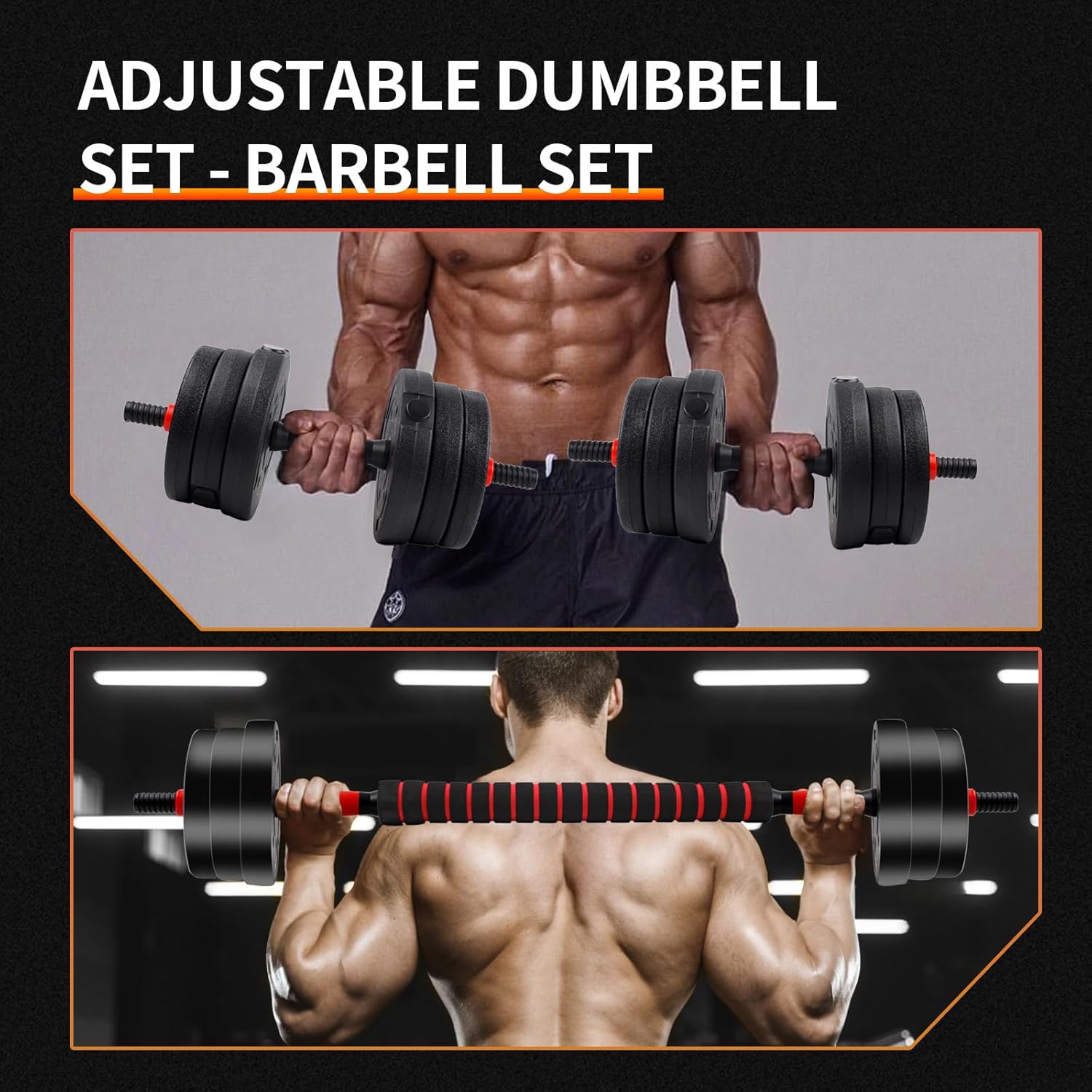 22/44bls Adjustable Dumbbell Set for Home Gym Fitness Weight Plates, 3-in-1 Ergonomic Modes, Heavy Duty Cast for Strength Training Barbell Weight Set Exercise Equipment