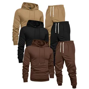 3-Pack Men'S Casual Hoodie and Sweatpants Set, Solid Color, Long Sleeve Pullover with Pocket, Knit Polyester, Slight Stretch, Regular Fit, Elastic Waist with Drawstring, Ribbed Cuff Pants -/Fall Athletic Outfit Clothing