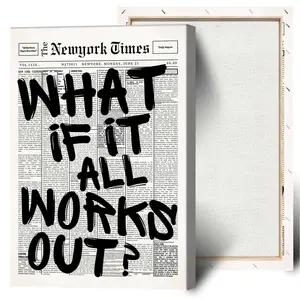 Inspirational What If It All Works Out Newspaper Typography Canvas Wall Art for Home Office Bedroom Student Gift Aesthetic Decor