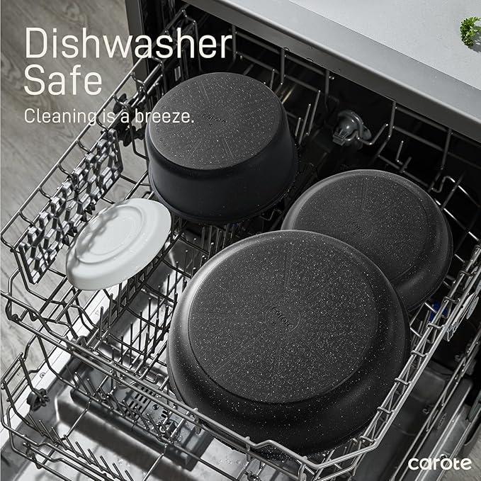 [Official] CAROTE 18pcs Detachable Handle Nonstick Cookware Set, Blue/Green/Black/Taupe/White, Pots and Pans, Oven safe Frying Pan, Dishwasher Safe